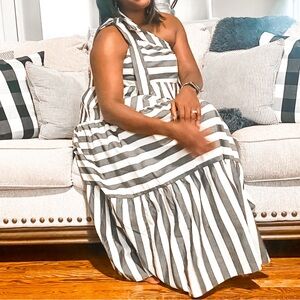 Target Monochrome Striped One-Shoulder Maxi Dress